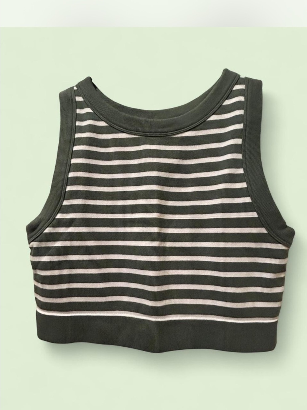Aerie Striped Racercrop Tank Top - Olive green & White